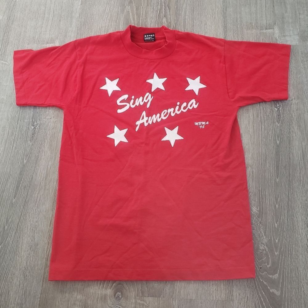 Vintage 90s 1995 MBMA Sing‎ America Size Medium Short Sleeve Shirt Made In USA